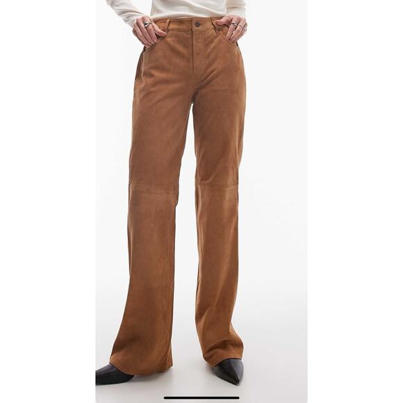 VTG Lauren Ralph Lauren Brown Suede Leather High Waist Pants 8 - Picture 1 of 4